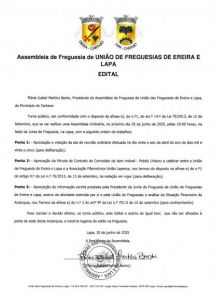 Edital - Assembleia de Freguesia de 26 de Junho de 2025